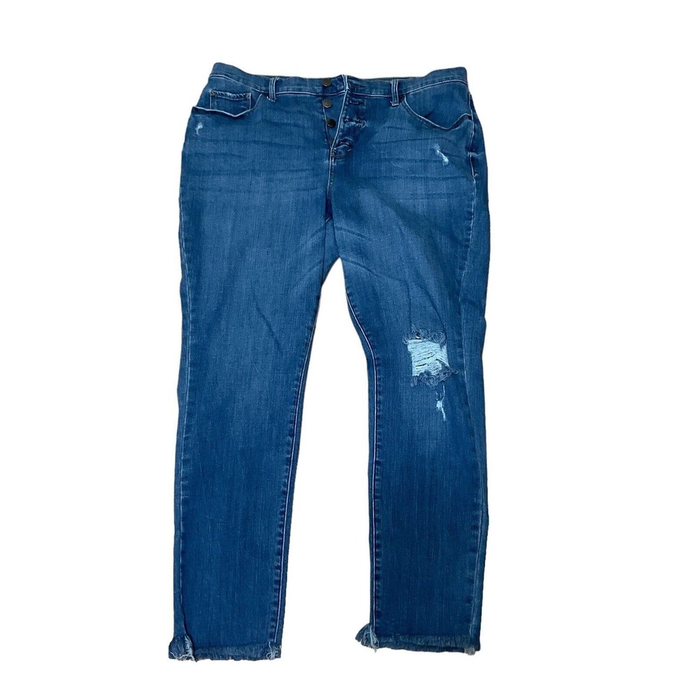 Ana A New Approach Woman’s High Rise Skinny Button Fly Jeans Sz 14 Distressed‎